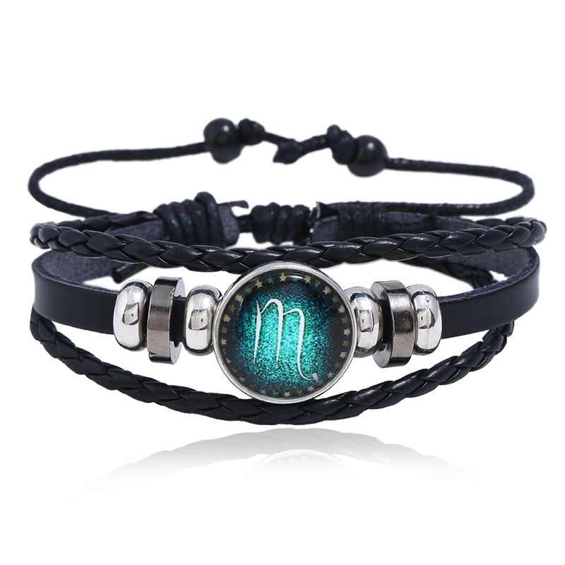 Wholesale Leather Luminous Zodiac Bracelet